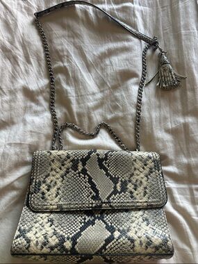 Tory Burch Snake-Print Crossbody Bag in Cream and Black